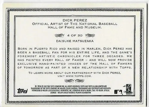 2007 Topps Allen and Ginter Dick Perez Sketches #4 Daisuke Matsuzaka NM-MT Red S - Baseball Card Single