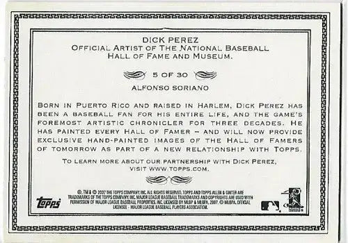 2007 Topps Allen and Ginter Dick Perez Sketches #5 Alfonso Soriano NM-MT Cubs - Baseball Card Single