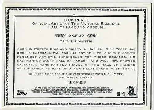2007 Topps Allen and Ginter Dick Perez Sketches #9 Troy Tulowitzki NM-MT Rockies - Baseball Card Single