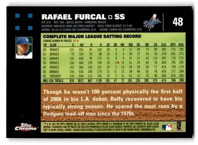 2007 Topps Baseball Chrome Rafael Furcal #48 Los Angeles Dodgers - Baseball Card Single