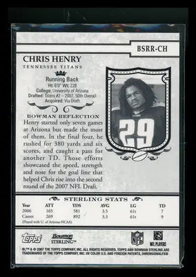 2007 Topps Bowman Sterling Chris Henry #BSRR-CH RC Football - Football Card Single