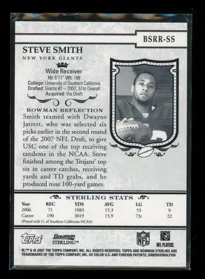 2007 Topps Bowman Sterling Steve Smith #BSRR-SS RC Football - Football Card Single