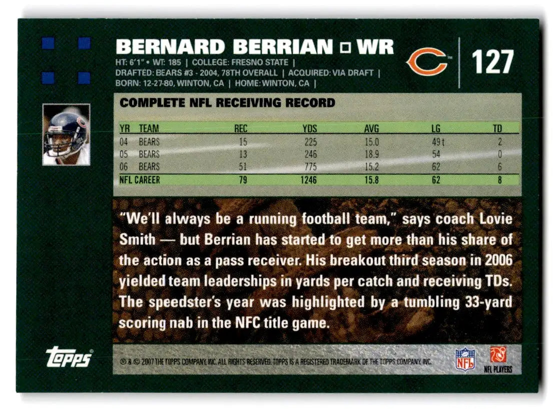 2007 Topps Chicago Bears #4 Bernard Berrian - Football Card Single