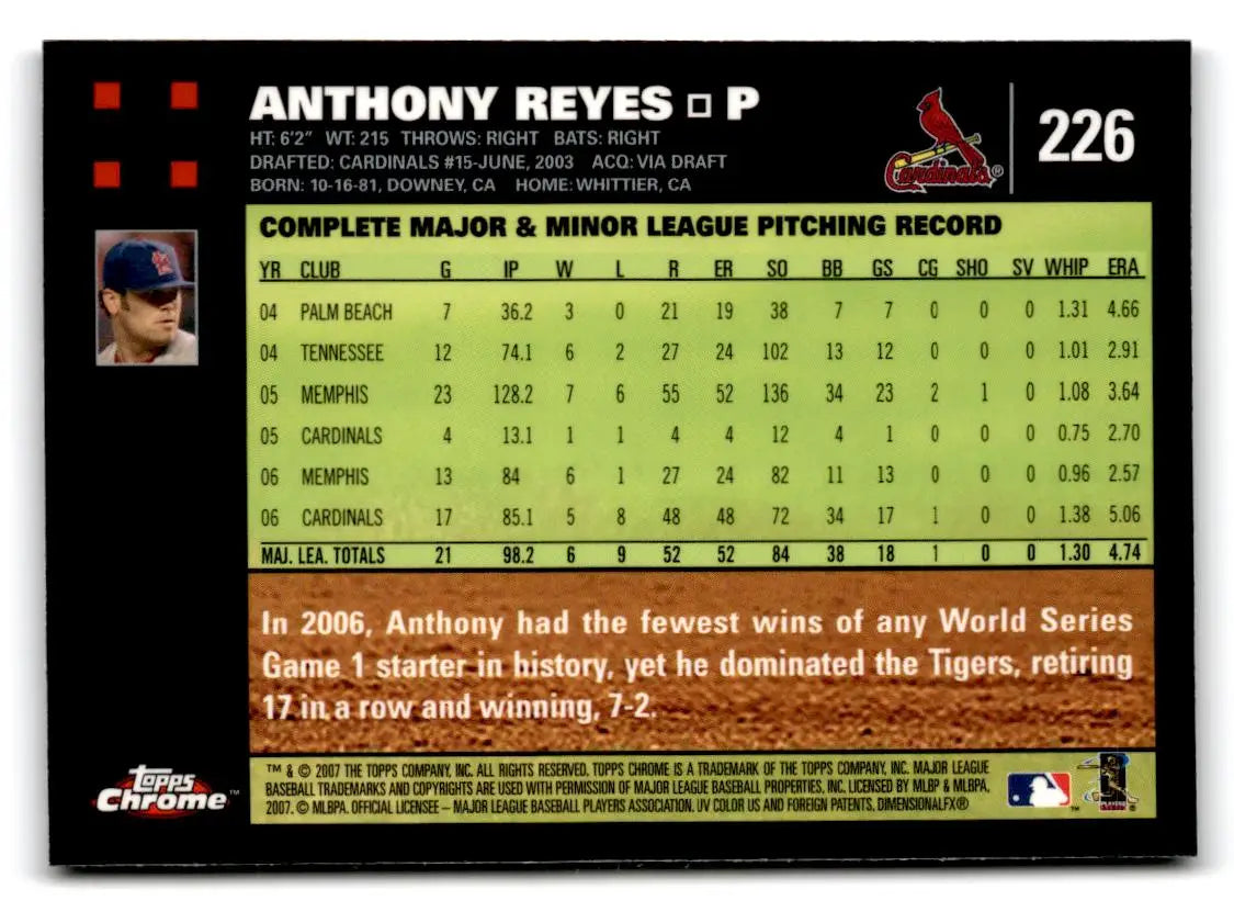 2007 Topps Chrome #226 Anthony Reyes - Baseball Card Single