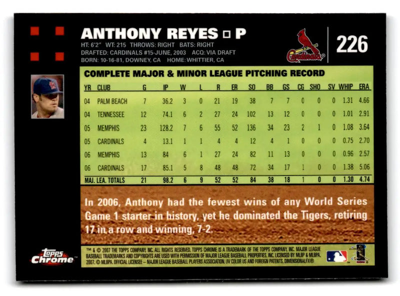 2007 Topps Chrome #226 Anthony Reyes - Baseball Card Single