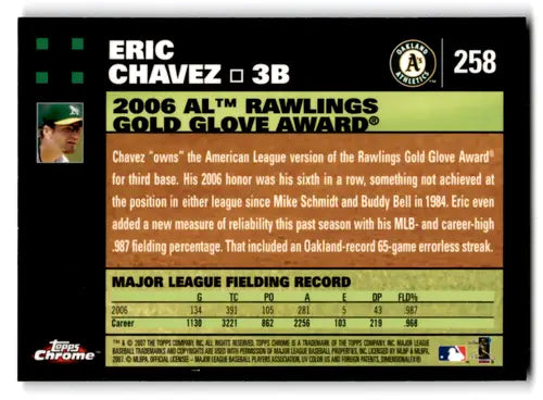 Original gloss 2007 Topps Chrome Eric Chavez baseball card Athletics ID 71755