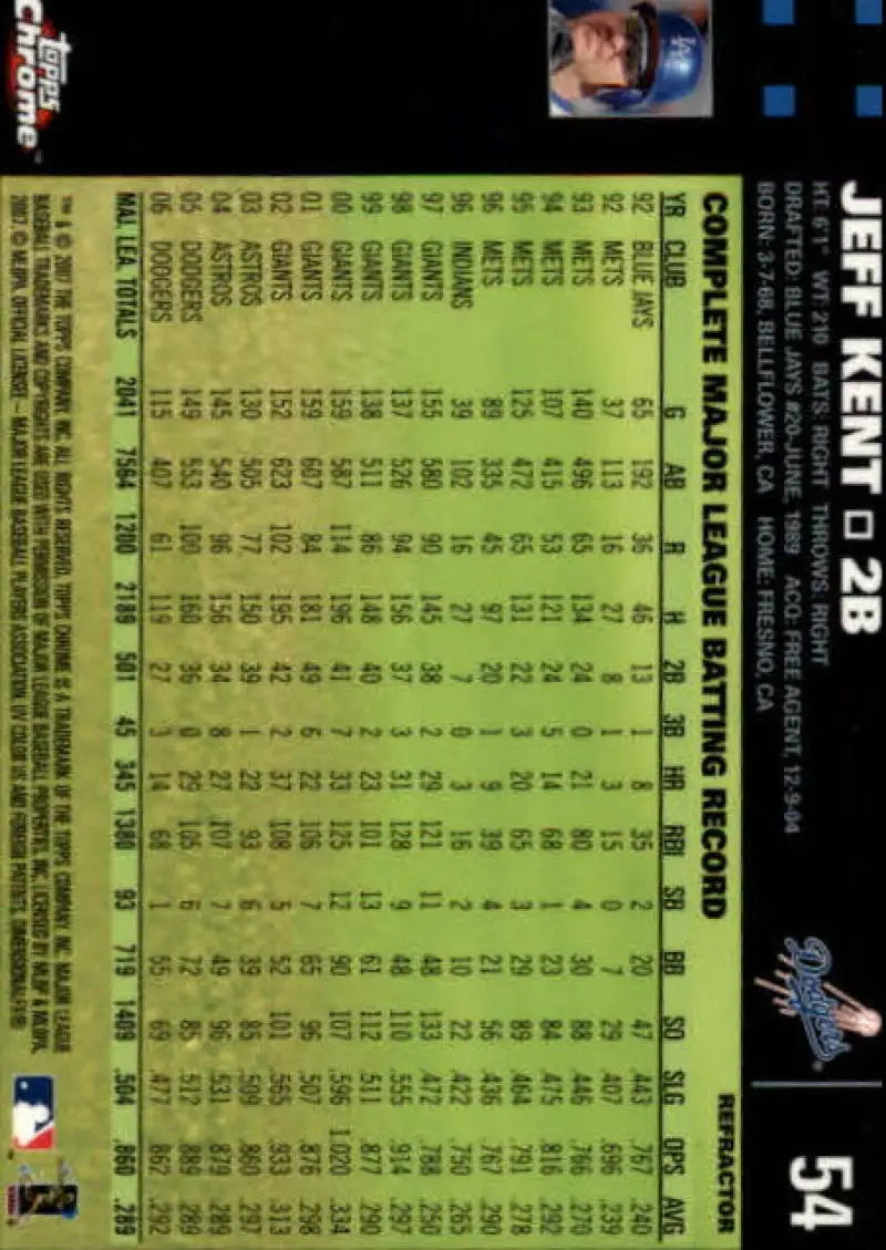 2007 Topps Chrome Refractors #54 Jeff Kent NM-MT Dodgers ID:13373 - Baseball Card Single