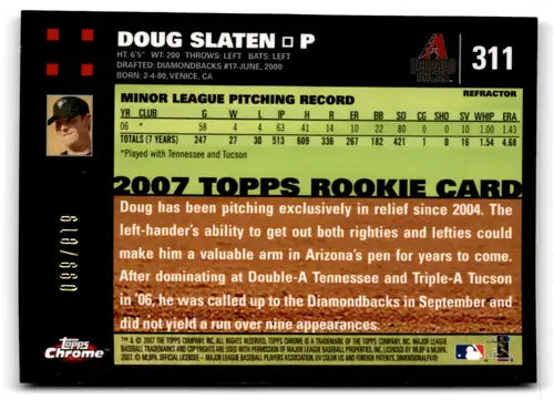 Doug Slaten baseball card from 2007 Topps Chrome White Refractors with original gloss