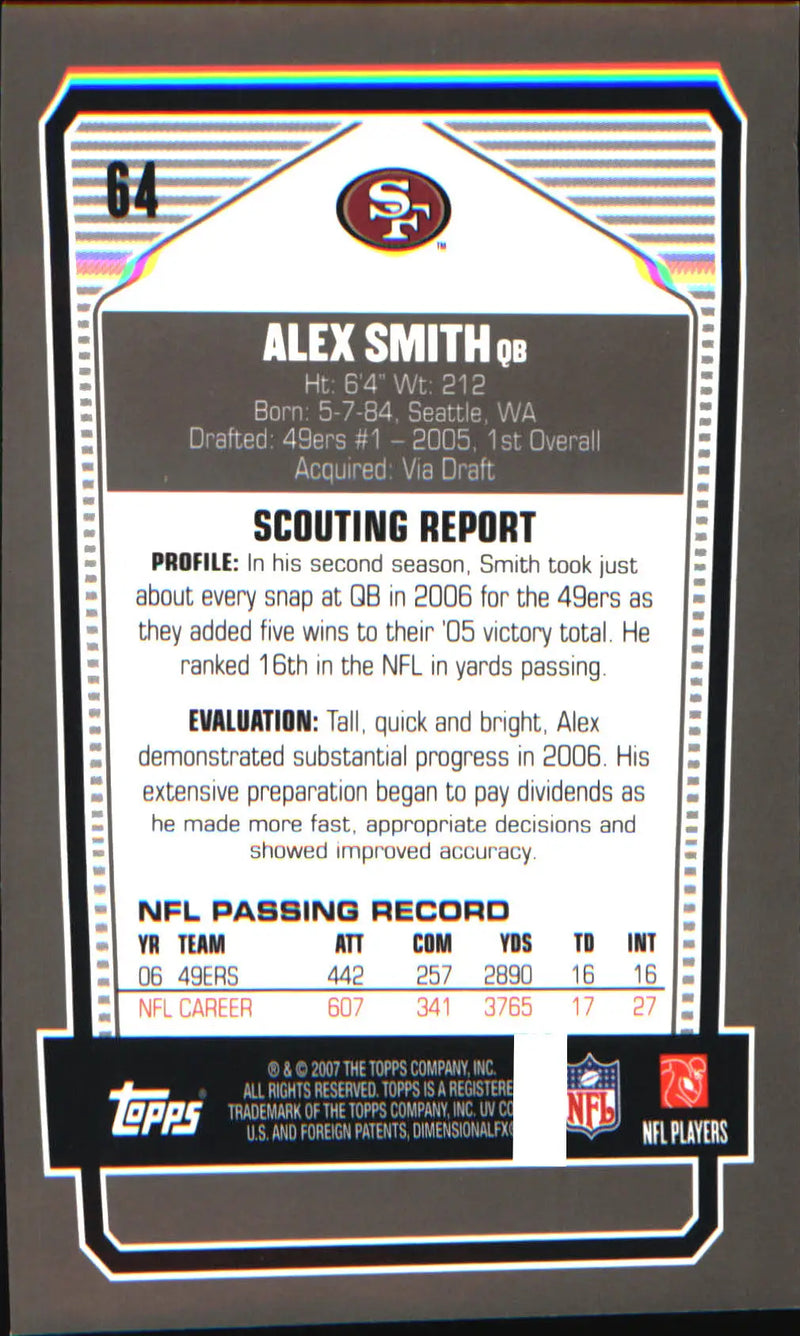 2007 Topps Draft Picks & Prospects Chrome Black #64 Alex Smith - Football Card Single
