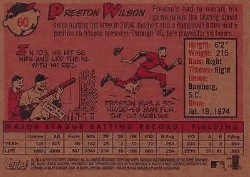 Original gloss 60b Preston Wilson baseball card from Topps Heritage 2007