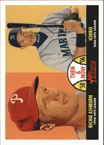 Original gloss 2007 Topps Heritage Then and Now #TN7 Ichiro Suzuki Richie Ashburn card