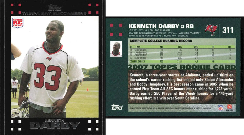 2007 Topps KENNETH DARBY #311 Tampa Bay Buccaneers RC - Football Card Single