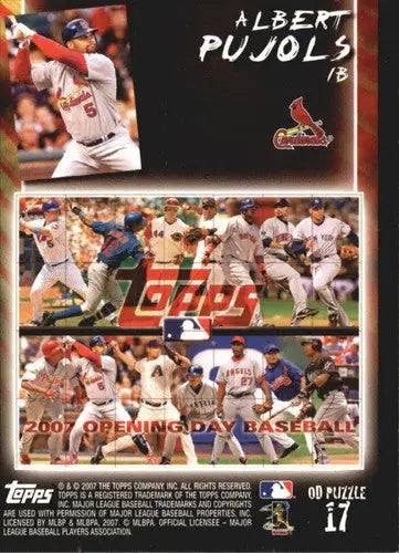 Back of 2007 Topps Opening Day Puzzle card featuring Albert Pujols Cardinals