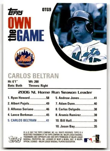 2007 Topps Own the Game OTG9 Carlos Beltran baseball card Mets NM-MT