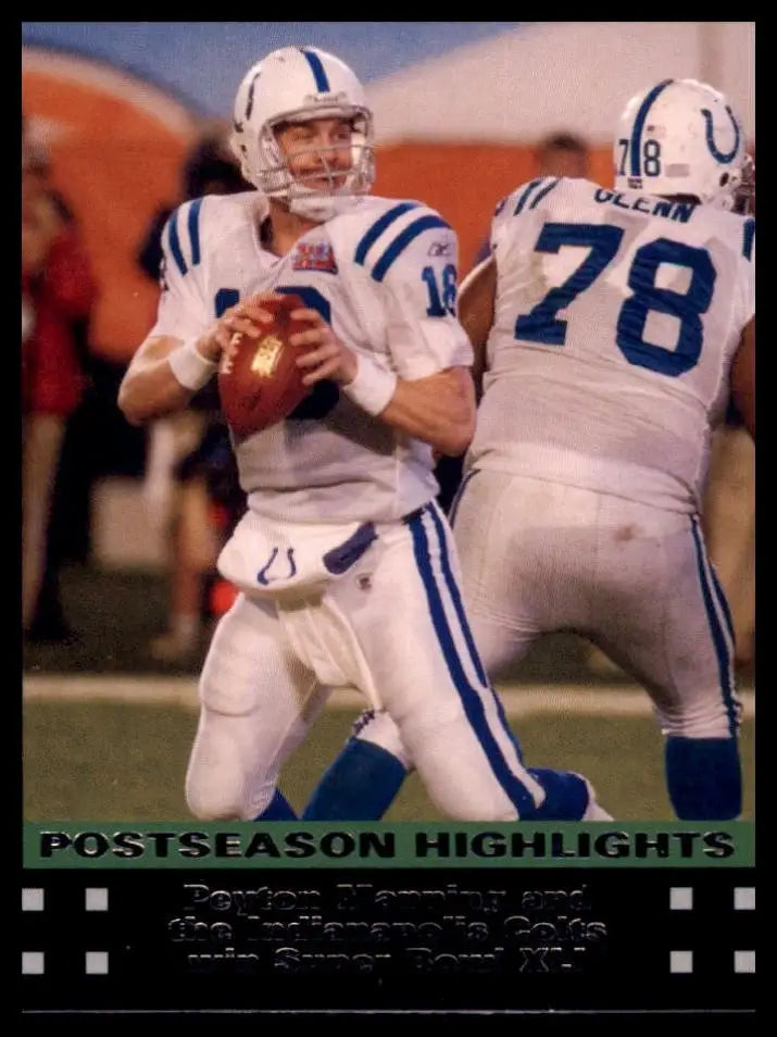 Football player jersey with blue and white design and number 12 from Peyton Manning 2007 Topps Postseason Highlights