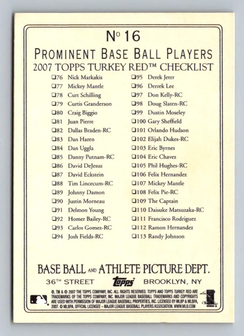 Baseball card checklist for 2007 Topps Turkey Red #16 Stand Up Double Cincinnati Reds