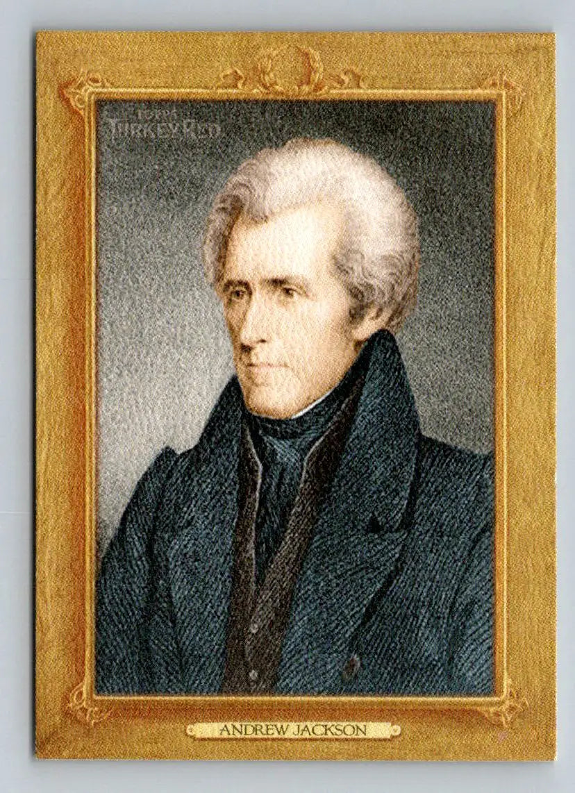 Framed portrait of Andrew Jackson from 2007 Topps Turkey Red prominent American leaders series
