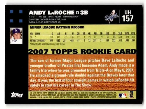 2007 Topps Updates & Highlights #UH157 Andy LaRoche Los Angeles Dodg ID:59617 - Baseball Card Single