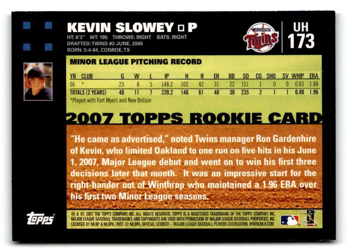 2007 Topps Updates & Highlights #UH173 Kevin Slowey - Baseball Card Single