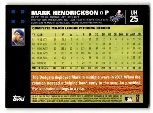 2007 Topps Updates & Highlights #UH25 Mark Hendrickson Los Angeles D ID:59618 - Baseball Card Single