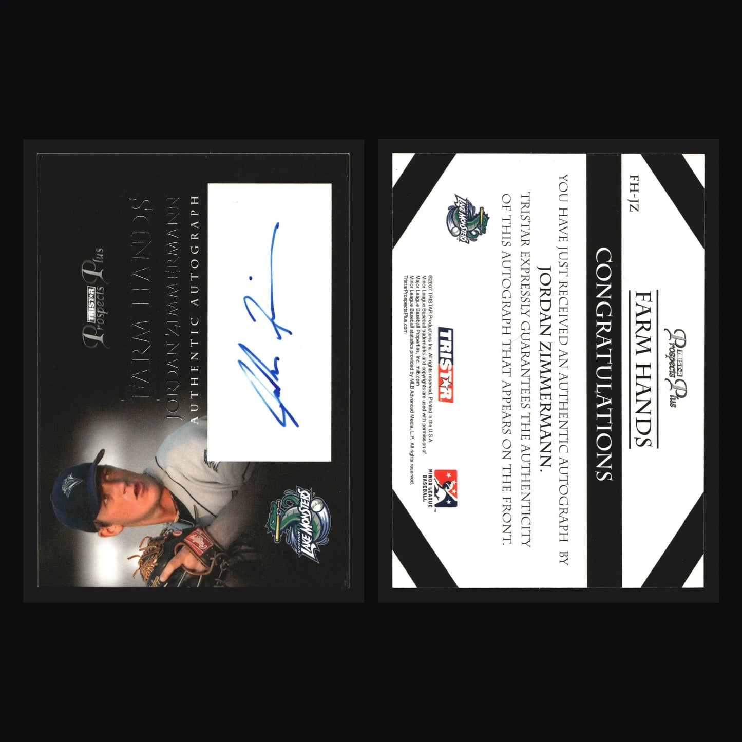 2007 TriStar Prospects Plus Jordan Zimmermann #FH-JZ Farm Hands Auto - Baseball Card Single