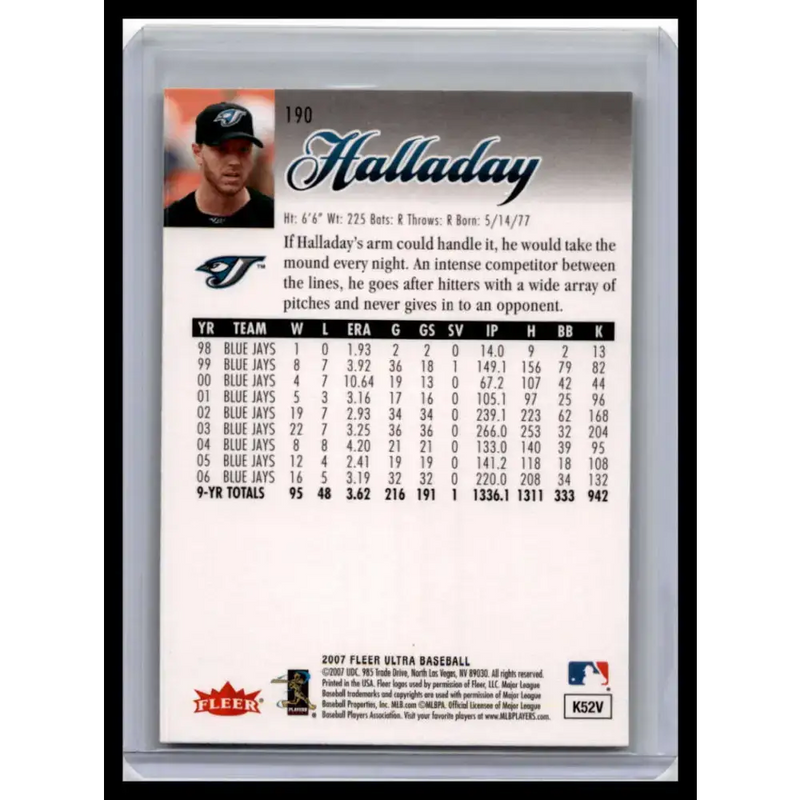 2007 Ultra #190 Roy Halladay NM-MT Toronto Blue Jays Baseball Card - Baseball Card Single