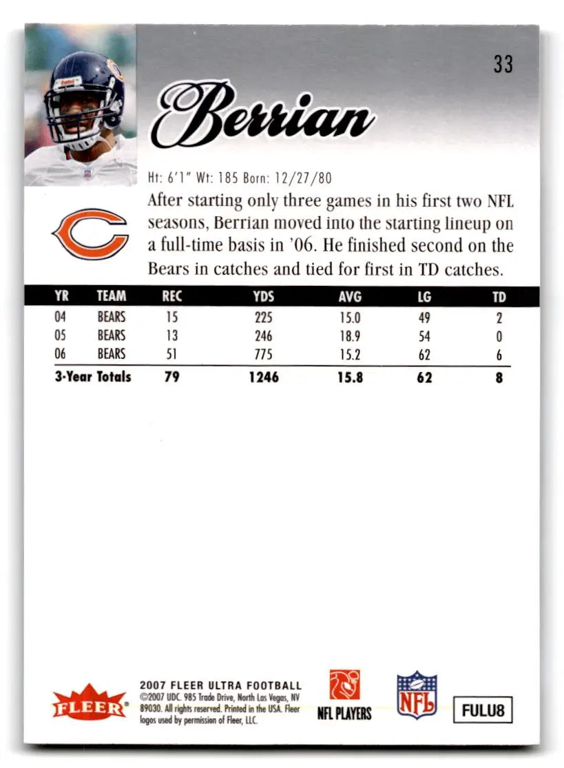 2007 Ultra #33 Bernard Berrian - Football Card Single