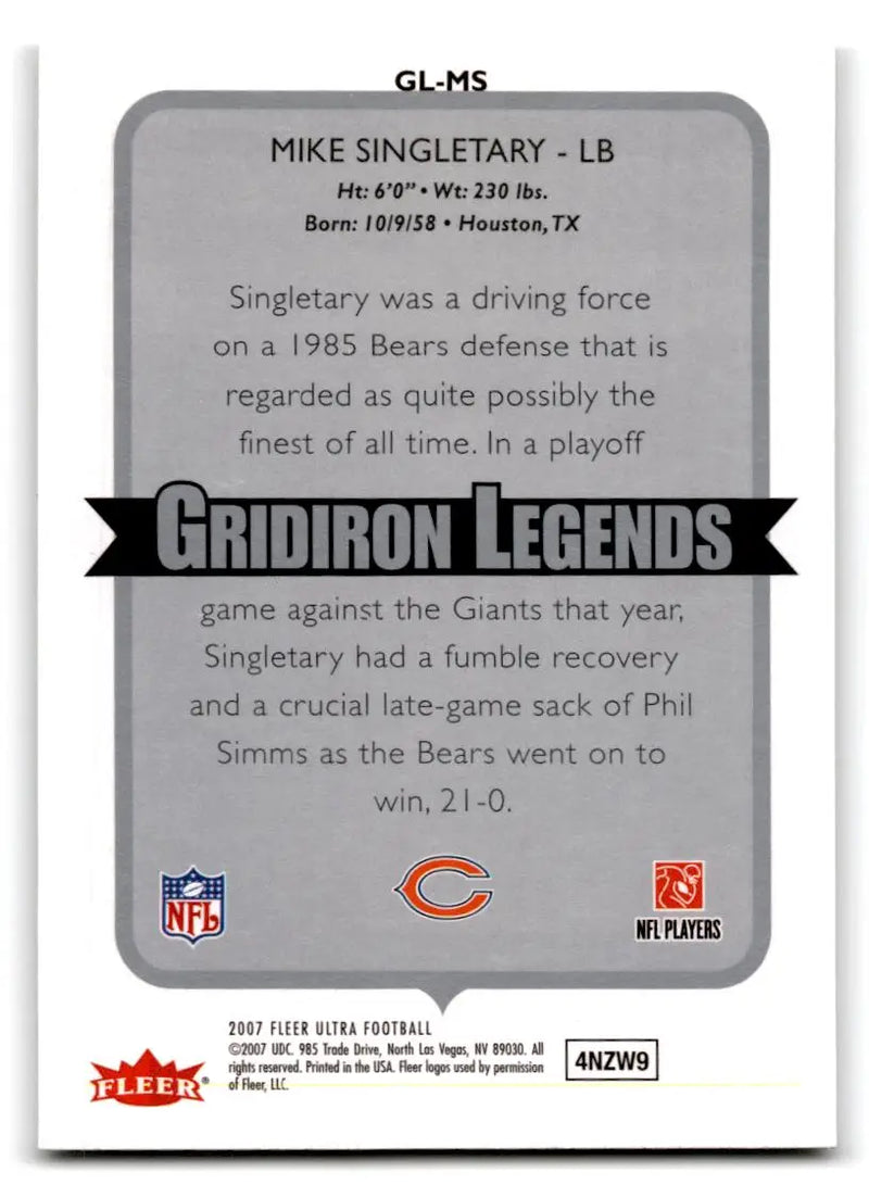 2007 Ultra #GL-MS Mike Singletary Gridiron Legends - Football Card Single