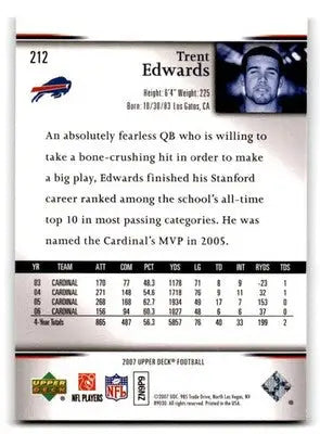 2007 Upper Deck #212 Trent Edwards Rookie Exclusives Star Rookies - Football Card Single