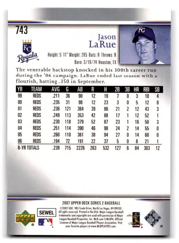 Original gloss 2007 Upper Deck Jason LaRue Royals baseball card NM-MT ID 72313
