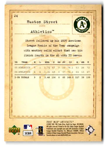 2007 Upper Deck Artifacts #24 Huston Street NM Near Mint Athletics ID:82555 - Baseball Card Single