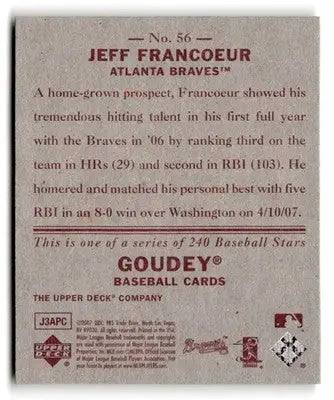 2007 Upper Deck Goudey #56 Jeff Francoeur Red Backs - Baseball Card Single