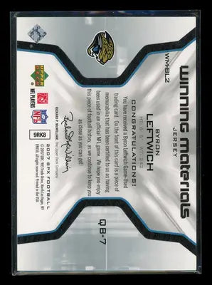 2007 Upper Deck Winning Materials Byron Leftwich #WM-BL2 Jersey Football - Sports Memorabilia