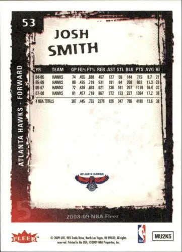 2008-09 Fleer #53 Josh Smith NM Near Mint Hawks ID:24932 - Basketball Card Single