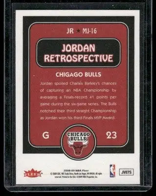 Back of a Michael Jordan basketball trading card from Fleer Jordan Retrospective series