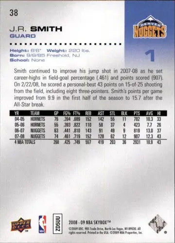 2008-09 SkyBox #38 J.R. Smith NM-MT Nuggets ID:20519 - Basketball Card Single