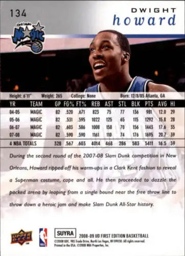 2008-09 Upper Deck First Edition Dwight Howard basketball card with original gloss