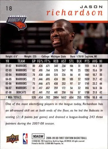 2008-09 Upper Deck First Edition #18 Jason Richardson NM-MT Bobcats - Basketball Card Single