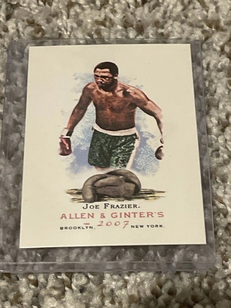 Vintage Allen & Ginter trading card of boxer Joe Frazier in green shorts