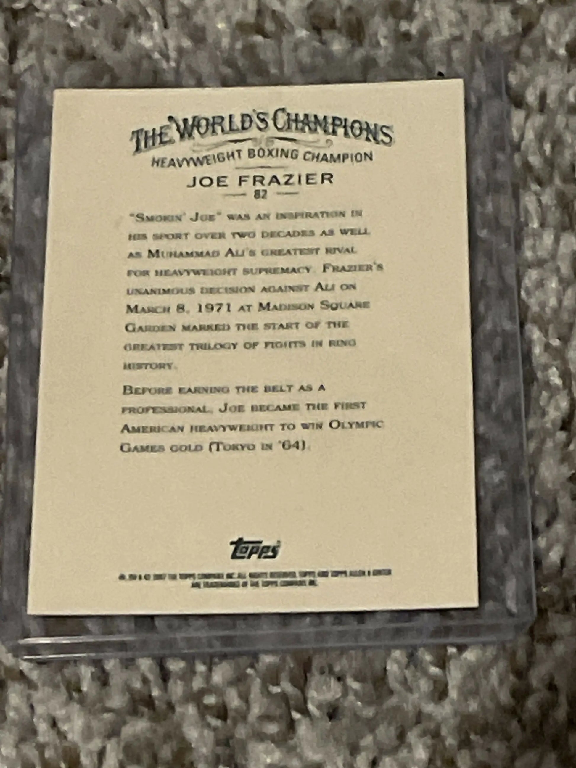 Vintage Topps The World’s Champions boxing trading card back featuring Joe Frazier