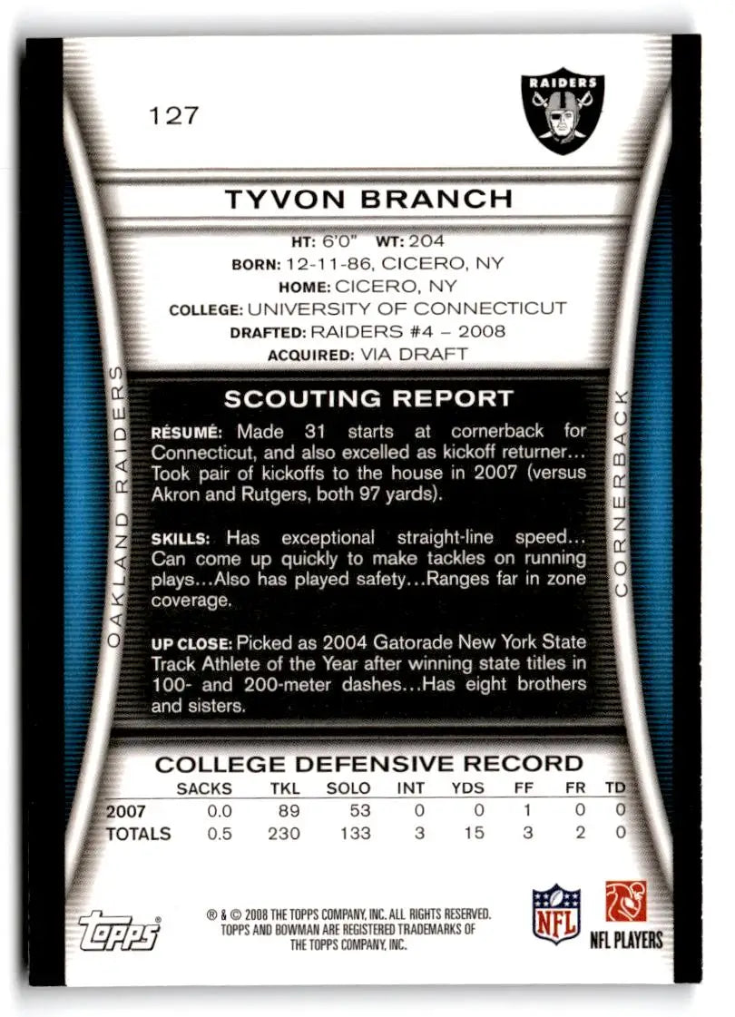 2008 Bowman #127 Tyvon Branch - Football Card Single