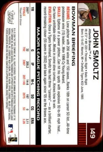 2008 Bowman #149 John Smoltz NM-MT Braves - Baseball Card Single