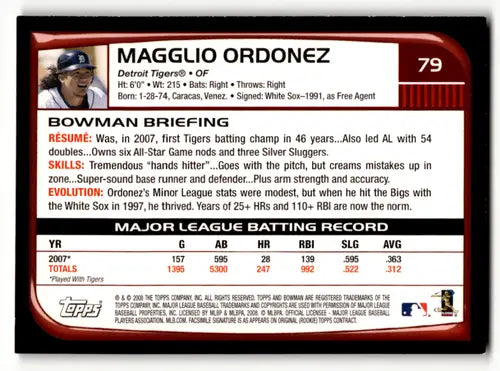 2008 Bowman #79 Magglio Ordonez NM-MT Tigers ID:61523 - Baseball Card Single
