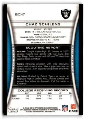 2008 Bowman Chrome #BC47 Chaz Schilens - Football Card Single