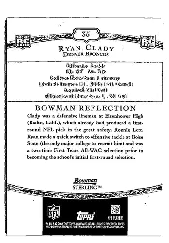 Original gloss Bowman Sterling Ryan Clady football card from 2008 Rookie Broncos