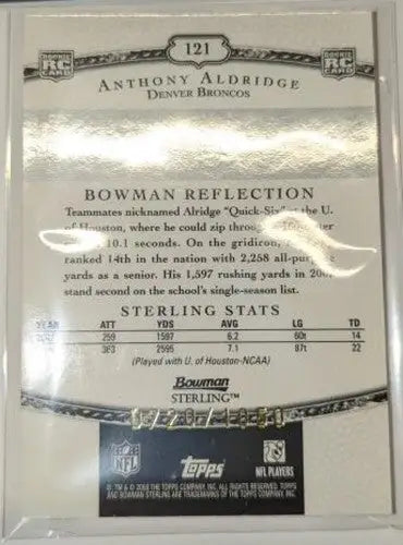 Anthony Aldridge Bowman Sterling Gold Rookie Auto football card in 2008 Sterling Gold series