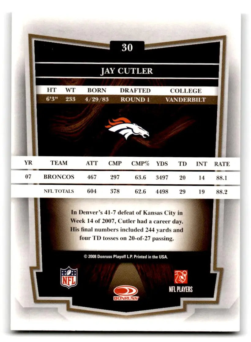 2008 Donruss Classics #30 Jay Cutler - Football Card Single