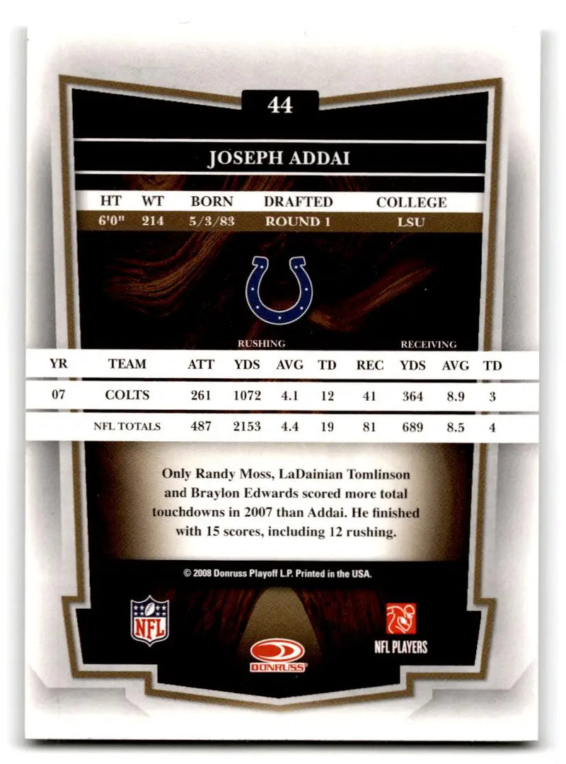 2008 Donruss Classics #44 Joseph Addai - Football Card Single
