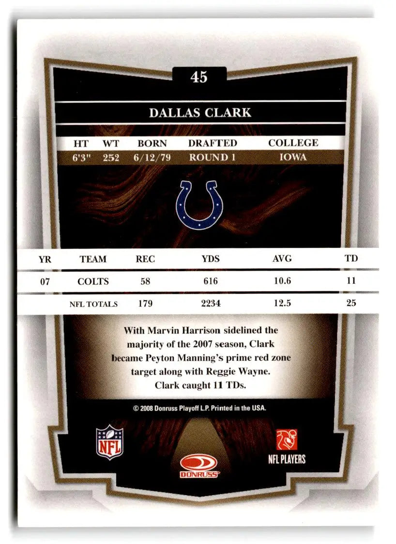 2008 Donruss Classics #45 Dallas Clark - Football Card Single