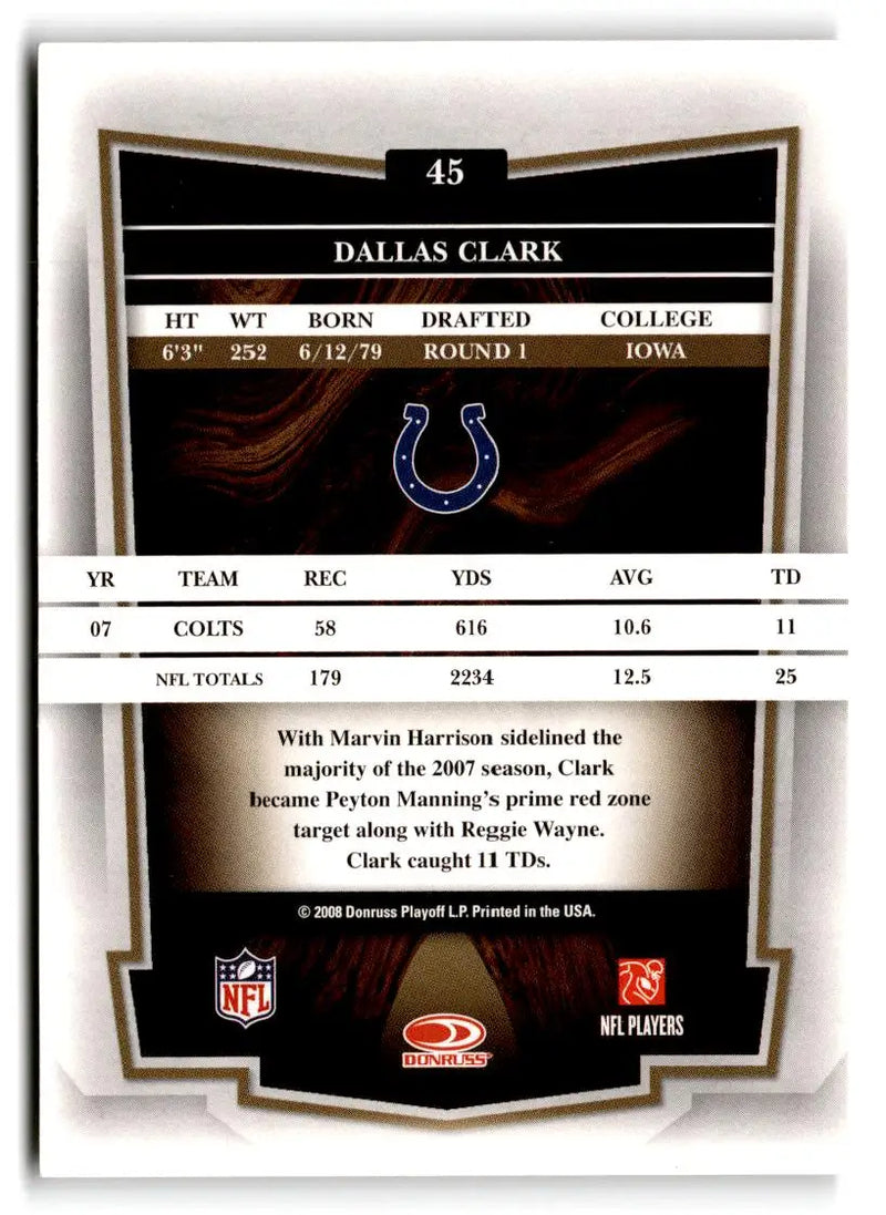 2008 Donruss Classics #45 Dallas Clark - Football Card Single